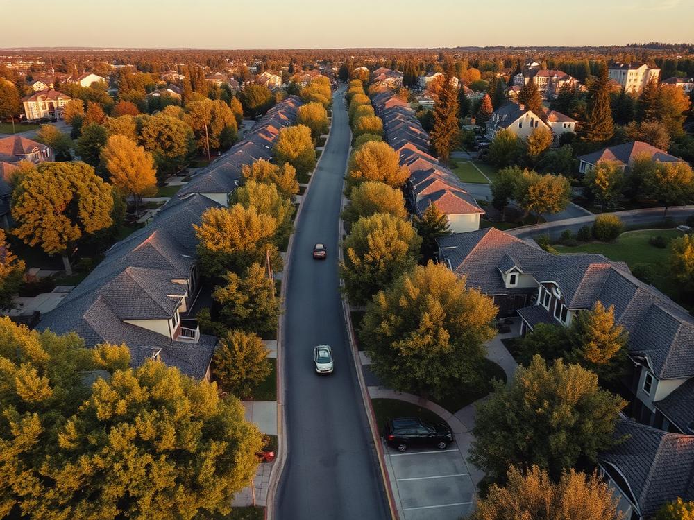 Aerial view of an upscale residential neighborhood